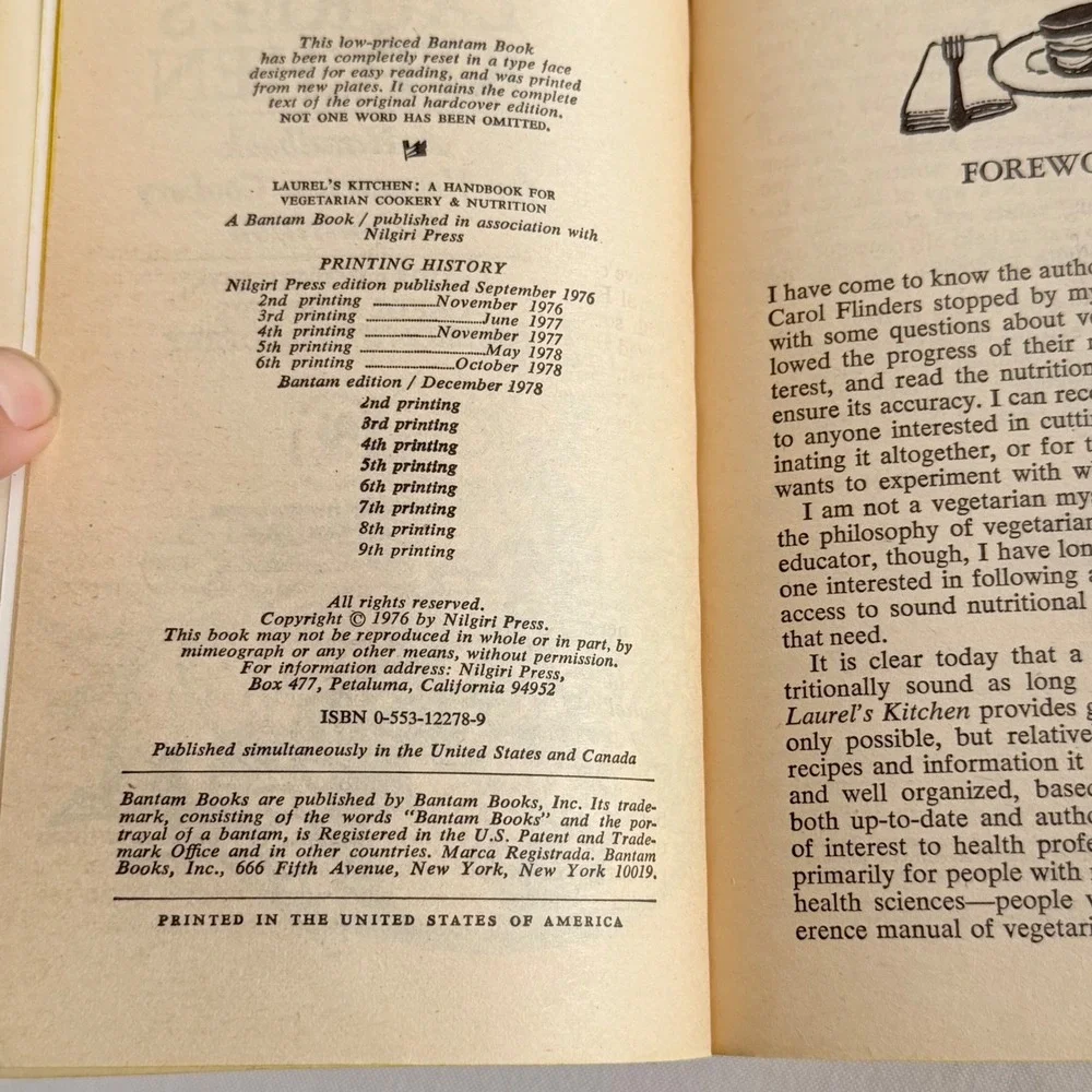 Laurel's Kitchen Vegetarian Cookery Nutrition Paperback 1976 Bantam Vintage